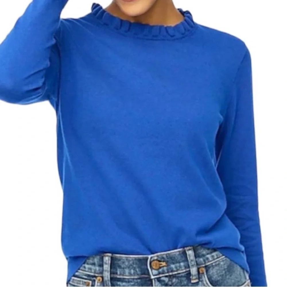 J.Crew Blue Ruffle Neck Sweater